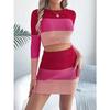 GMXIA Autumn and Winter Multi-color Long-sleeved Crop Top, Hip-hugging Skirt, Knitted Suit Women's Wear