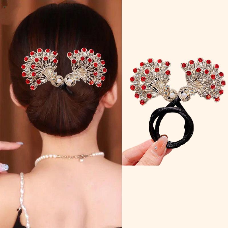 Pearl Peacock High-End Headbands Updo For Women Girls Party Meatball Head Hair Accessories