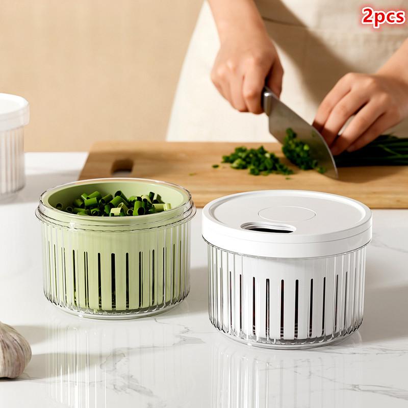 Sealed Fresh-keeping Box Kitchen Refrigerator Storage Box Plastic Food Drain Storage Round Onion Ginger Garlic Storage Box&
