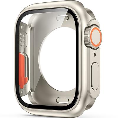 2in1 Full Case + Tempered Glass for Apple Watch 7/8/9 45MM, Beige/Orange