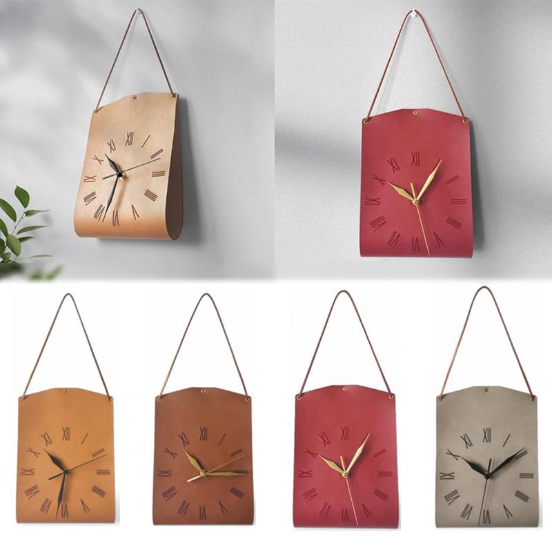 Zegar ścienny w stylu vintage z PU skóry w kształcie torby, kreatywny zegar w stylu sztuki nowoczesnej, dekoracja do zawieszenia na ścianie, salon, sypialnia, cichy zegar retro