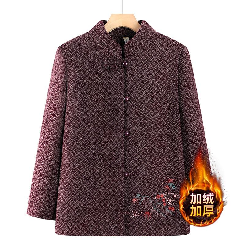

Old lady new woolen mother spring and autumn coat velvet grandma autumn and winter Tang suit top elderly clothes 5XL [recommended 150-80kg] фиолетовый