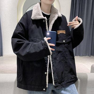 Men's Fleece-Lined Denim Jacket: Japanese Retro, Autumn/Winter 2025, with Lamb's Wool Lining