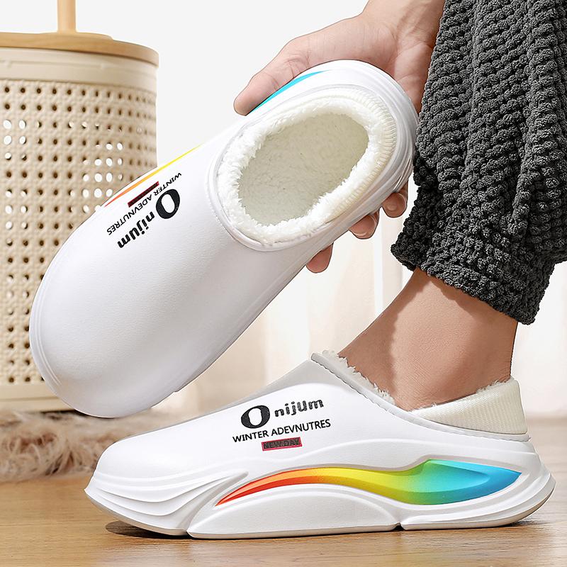 Men's Shoes Winter Warm Shoes Plush Lining Indoor Cotton Slippers Concise Platform Outdoor Kitchen Shoes House Waterproof Slippers