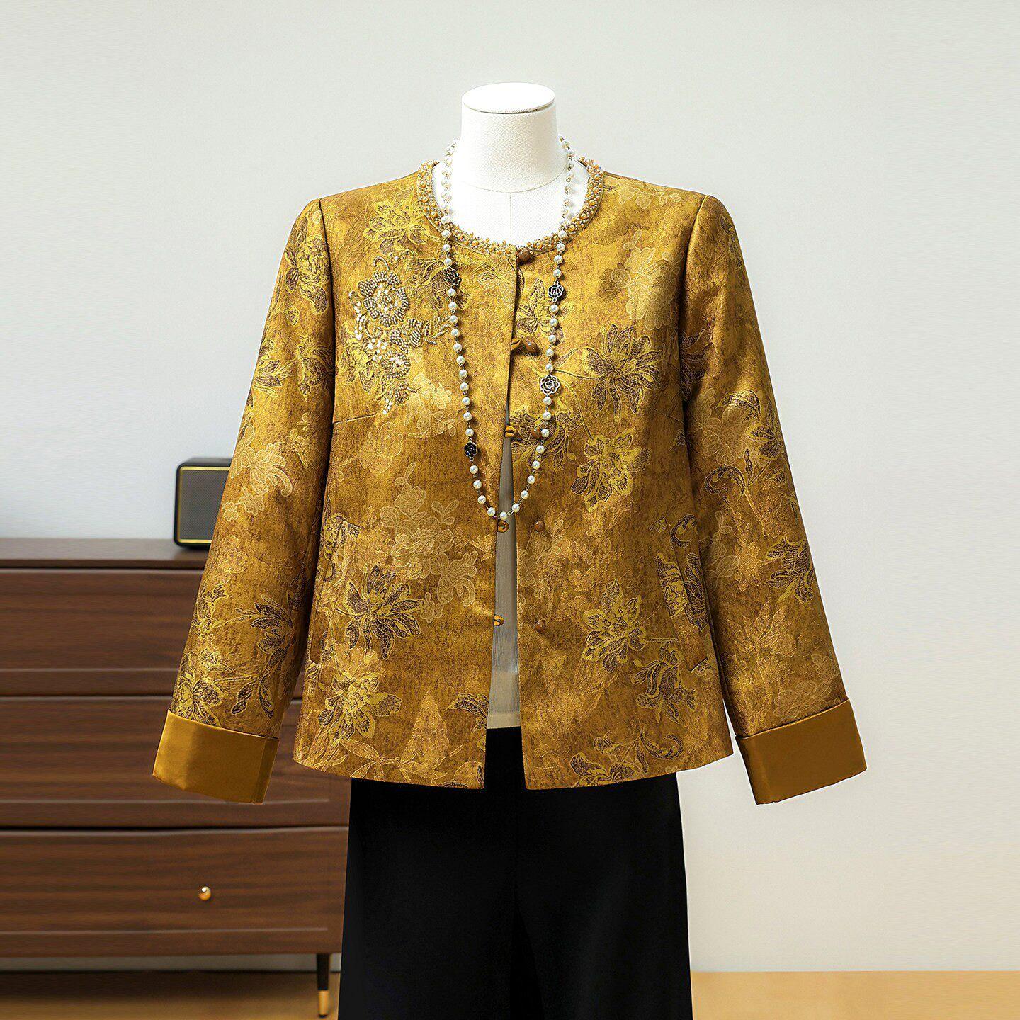 

2026 New Spring Floral Round Neck Jacket for Middle-aged Women - Perfect Mother s Day Outerwear 2XL (105-120 kg)