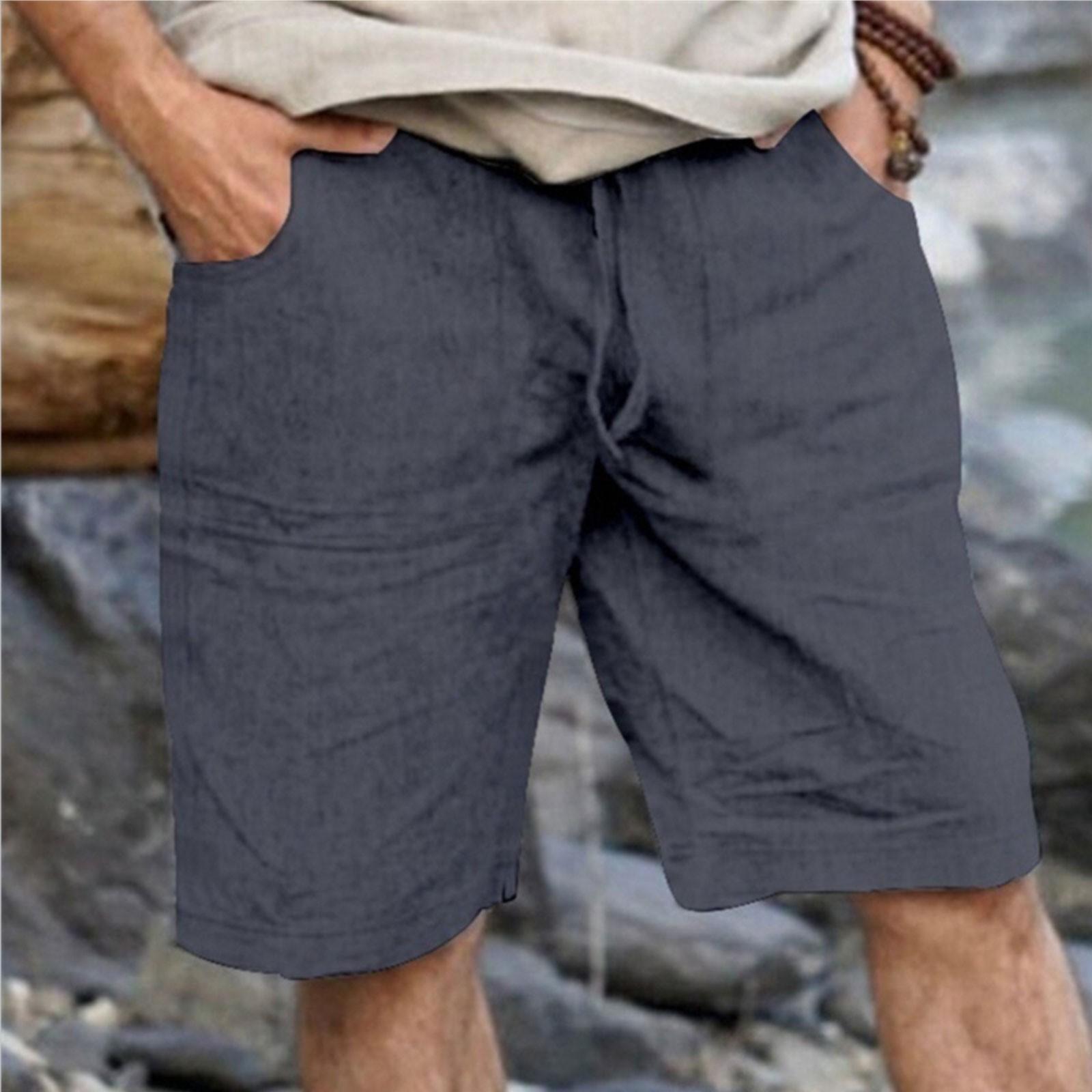 

Летние хлопчатобумажные льняные дышащие нашивки на сумке, однотонные, со шнурком, прямые, бочкообразные, повседневные мужские шорты для активного отдыха XXXXXL