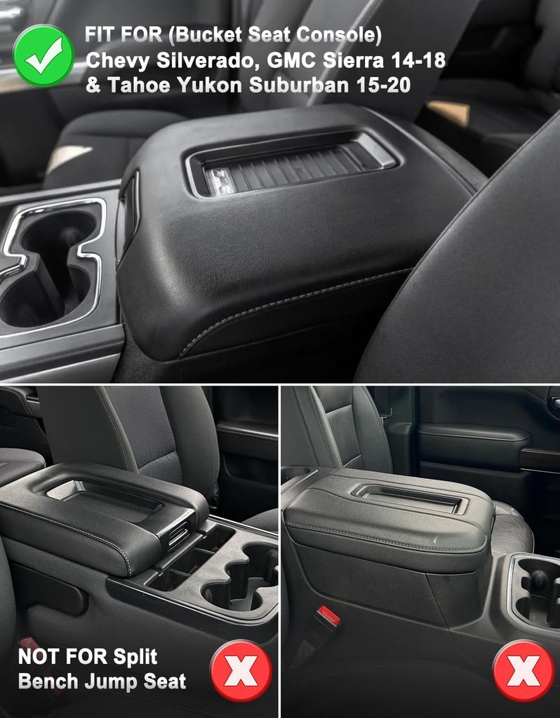 Black Plaid Center Console Armrest Cover for Chevrolet Silverado GMC Sierra 2014-2018 Interior Moulding