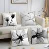 Schwarz Weiß Blume Kissenbezug Kurzer Plüsch Druck Kissenhülle Quadratische Dekokissenbezüge Sofa Heimdekoration