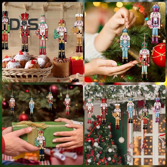 Nutcracker Soldier Pendant Wooden Nutcracker Hanging Ornament Painted Festive Decoration for Christmas Tree New Year Gifts Party Decor