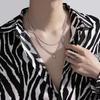Rhombus-shaped pendant necklace, long style, round beads, simple stainless steel, couple's collar chain