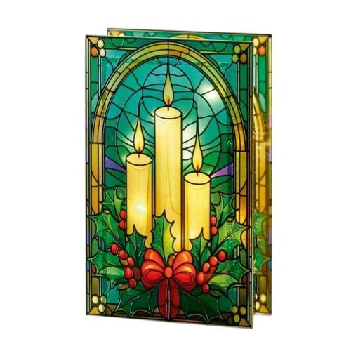 Premier Candles and Holly Stained Glass Effect LED Christmas Decoration