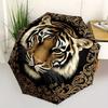 Golden Tiger Portrait Decorative Plate Umbrella, Cute Umbrella with Cute Design, Portable 3-Fold Compact Umbrella for Men & Women, Valentine's Day Mot