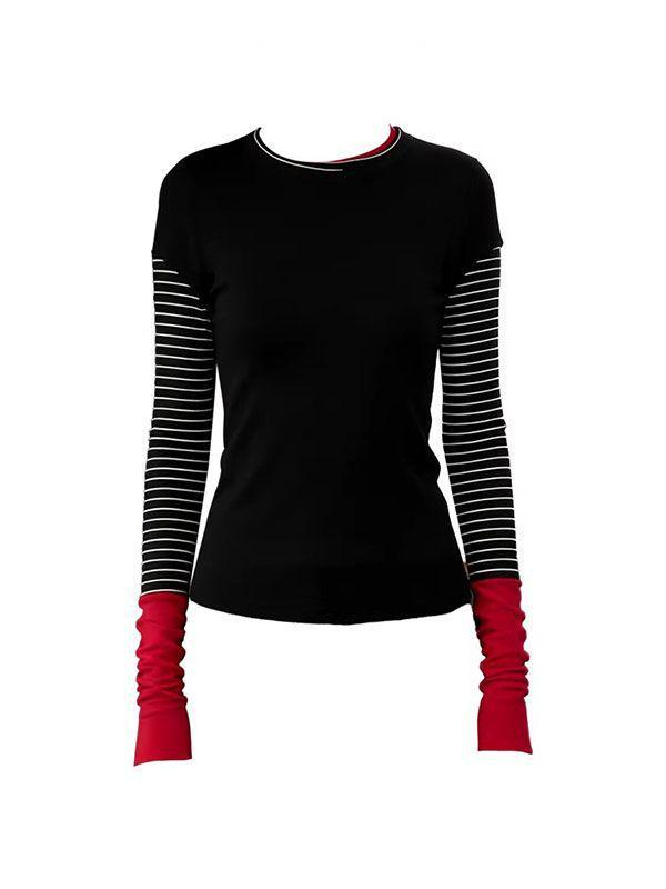

Women s Retro Color Block Striped Long-Sleeve Top - Slimming Autumn/Winter Trend Small чёрный