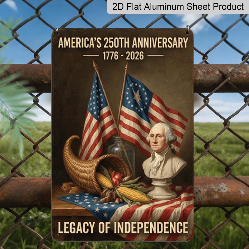 

2D Flat Decoration Aluminum Sign 7.87*11.8 Inch Plaque America 250 Years of Freedom Historical Washington Bust with American Flags and Harvest 20*30cm