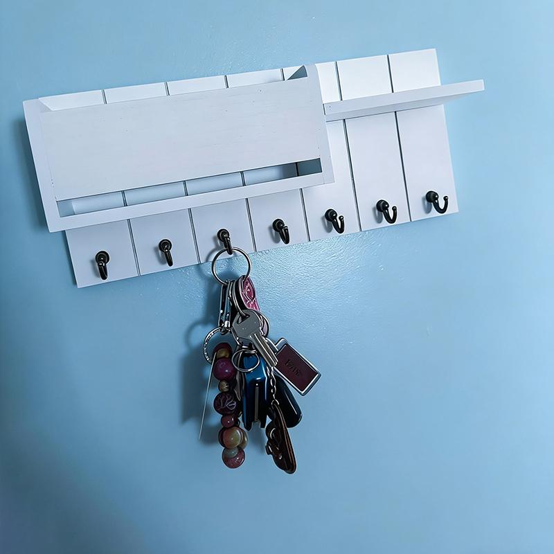 Wall-Mounted Key Rack With Hooks Wooden Storage Rack For Entryway Kitchen And Living Room