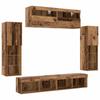 TV Cabinet Set with LED Light Strips 6 pcs Reclaimed Wood Effect Particleboard