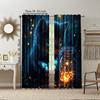 2 Pcs   Versatile Polyester Transparent Curtains for Home Decoration Blue Butterfly & Cat for Use In Bedrooms and Living Rooms