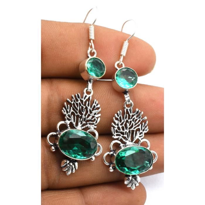 Green Quartz Gemstone Ethnic Handmade Drop Dengle Earring Jewelry ER 359