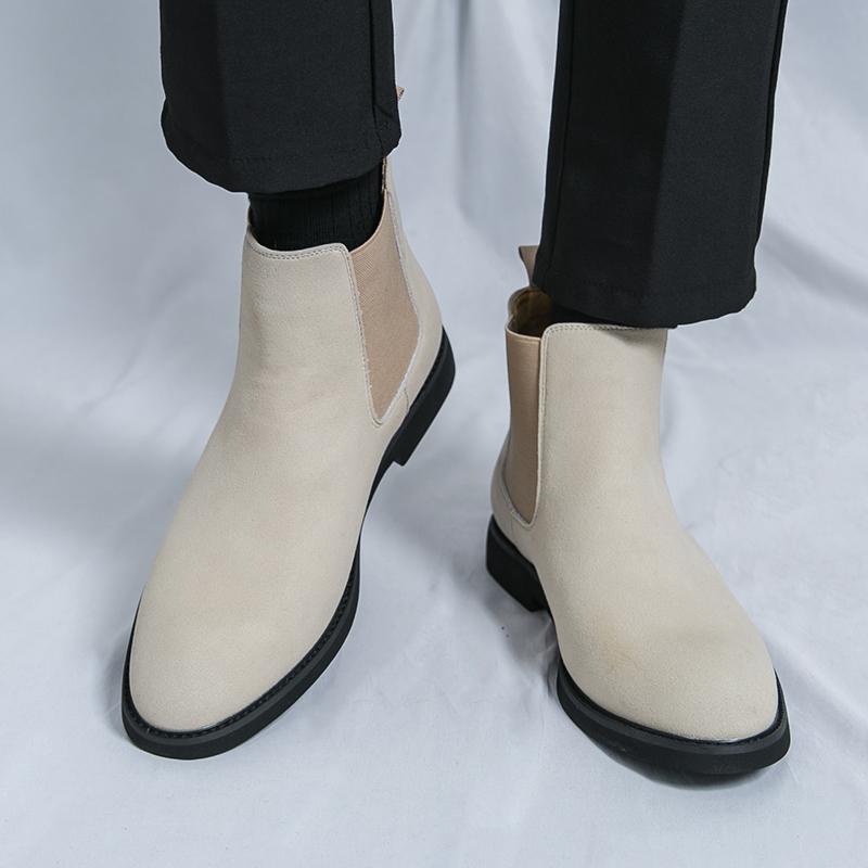 Fashion Brand Business Commuting Casual Leather Boots High-quality Rubber Sole Wear-resistant Chelsea Boots Men's High Top Leather Boots