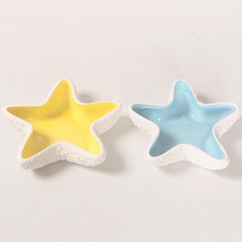 Unique Seaside Ceramic Jewelry Dish - Starfish/Shell Shaped Tray, Elegant Decor for Beach Houses & Trinkets Storage
