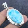 Natural Larimar Gemstone Handmade 925 Sterling Silver Jewelry Pendant 2.05" p4z63