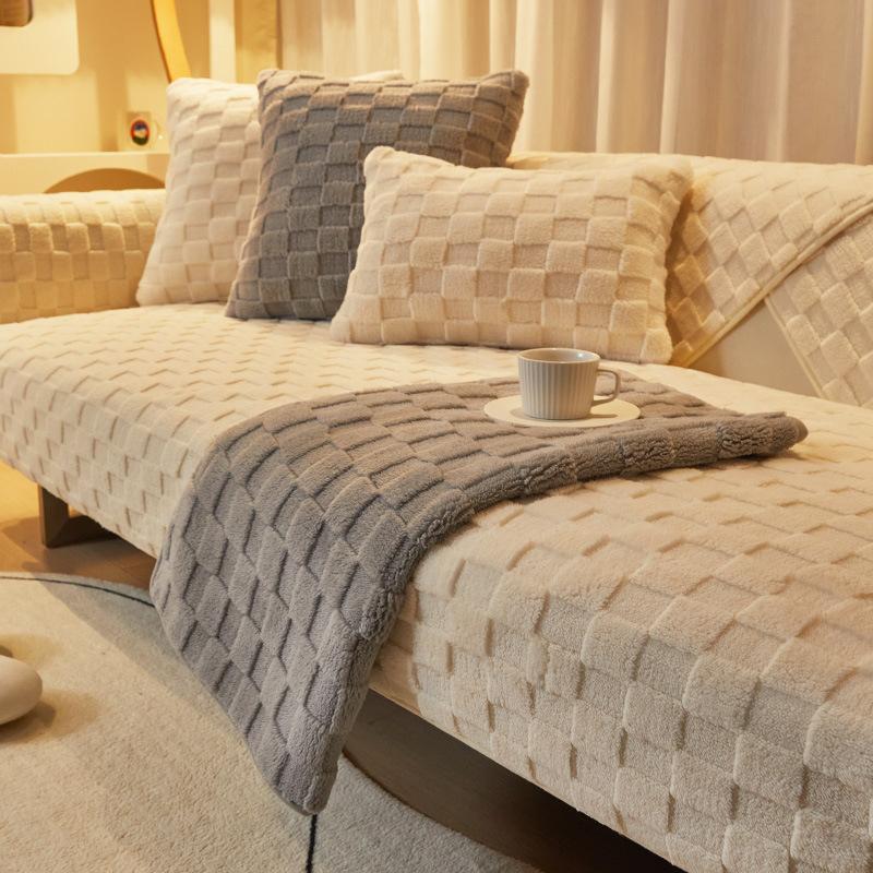Plush Sofa Cushion Winter Nordic Non-Slip Seat Cushion Backrest Cover Towel Modern Simple Winter Leather Sofa Cover Cover Cloth