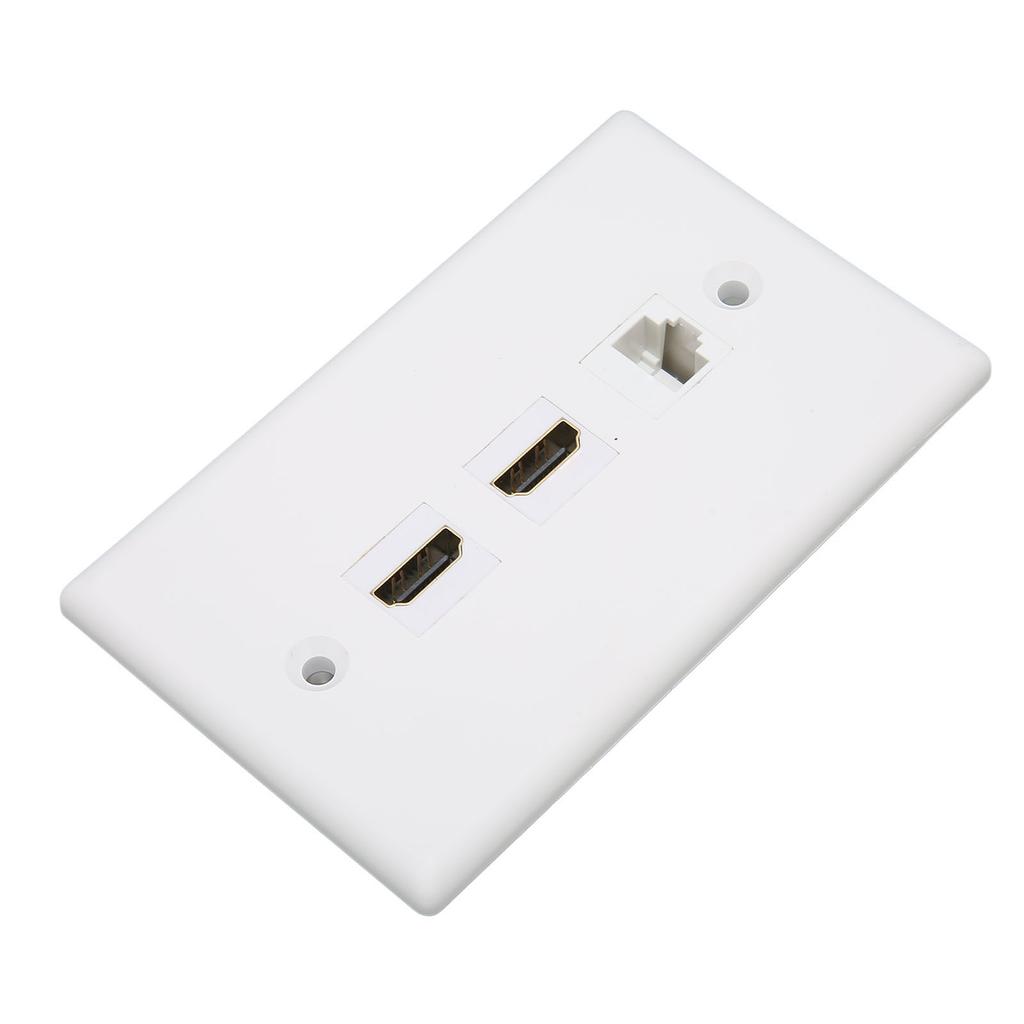 2 Port 4K HD Multimedia Interface Ethernet Wall Plate Soldering Free 1 Port Cat6 Keystone Wall Plate for HDTV Projector