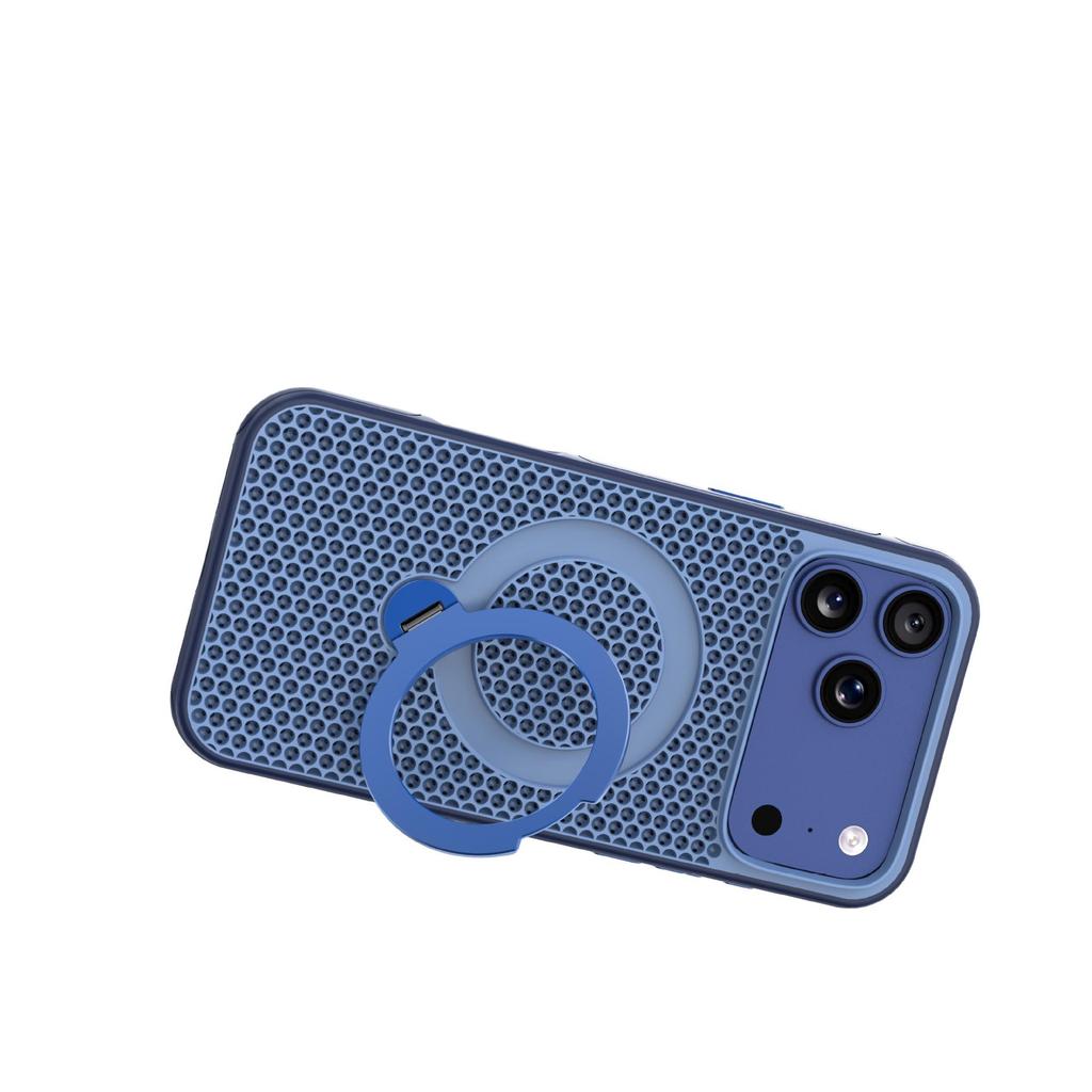iPhone 17 Pro Max Cooling Mesh Case with Rotating Stand & Magnetic Suction for Apple 16/15 Anti-Drop Protection