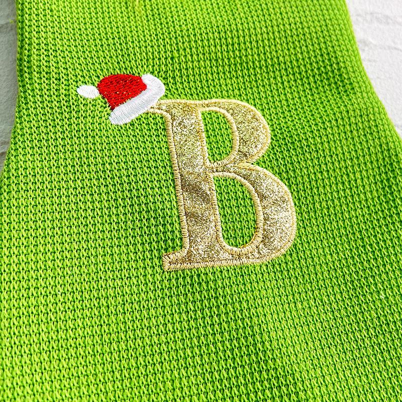 Green Letters Christmas Stocking New Knitting Christmas Tree Pendant Decorations For DIY Home Xmas Gift Alphabet Christmas Socks