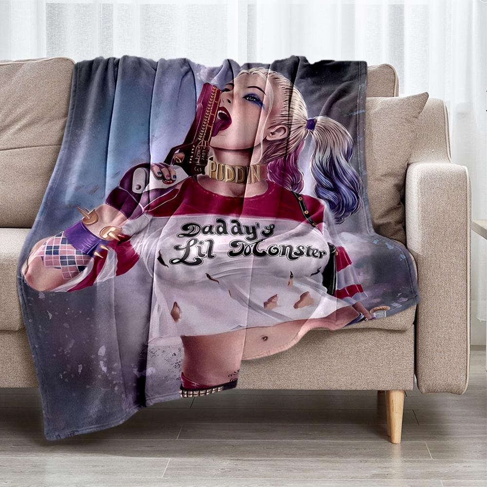 Harley Quinn Theme Printed Blanket - Perfect for Couch, Bed, Travel & Outdoor Use | Machine Washable, Cozy & Durable.