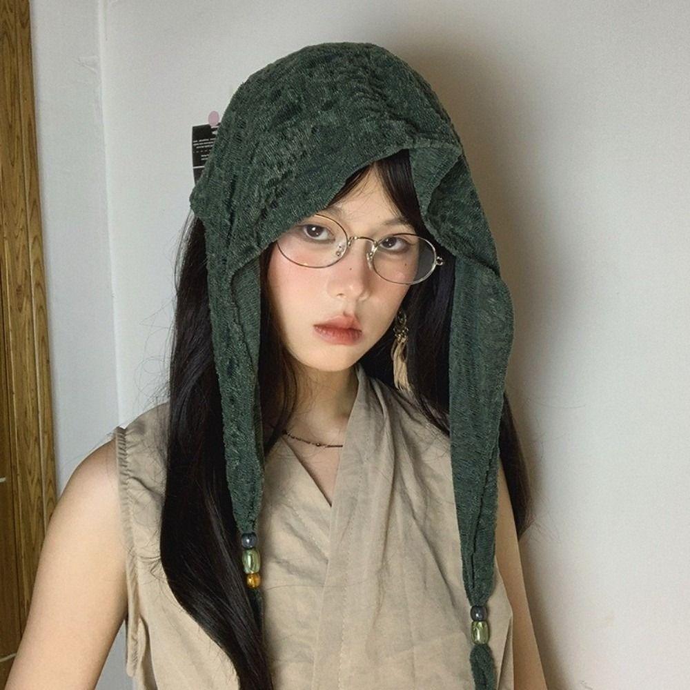 

Корейские бусины Шарф для волос Винтажная треугольная бандана Темперамент Кружевной тюрбан Девочки зелёный