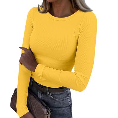 Women's  And Winter Slim Bottom T-shirt Fashion Casual Solid Color U Neck Pullover Long Sleeve Top