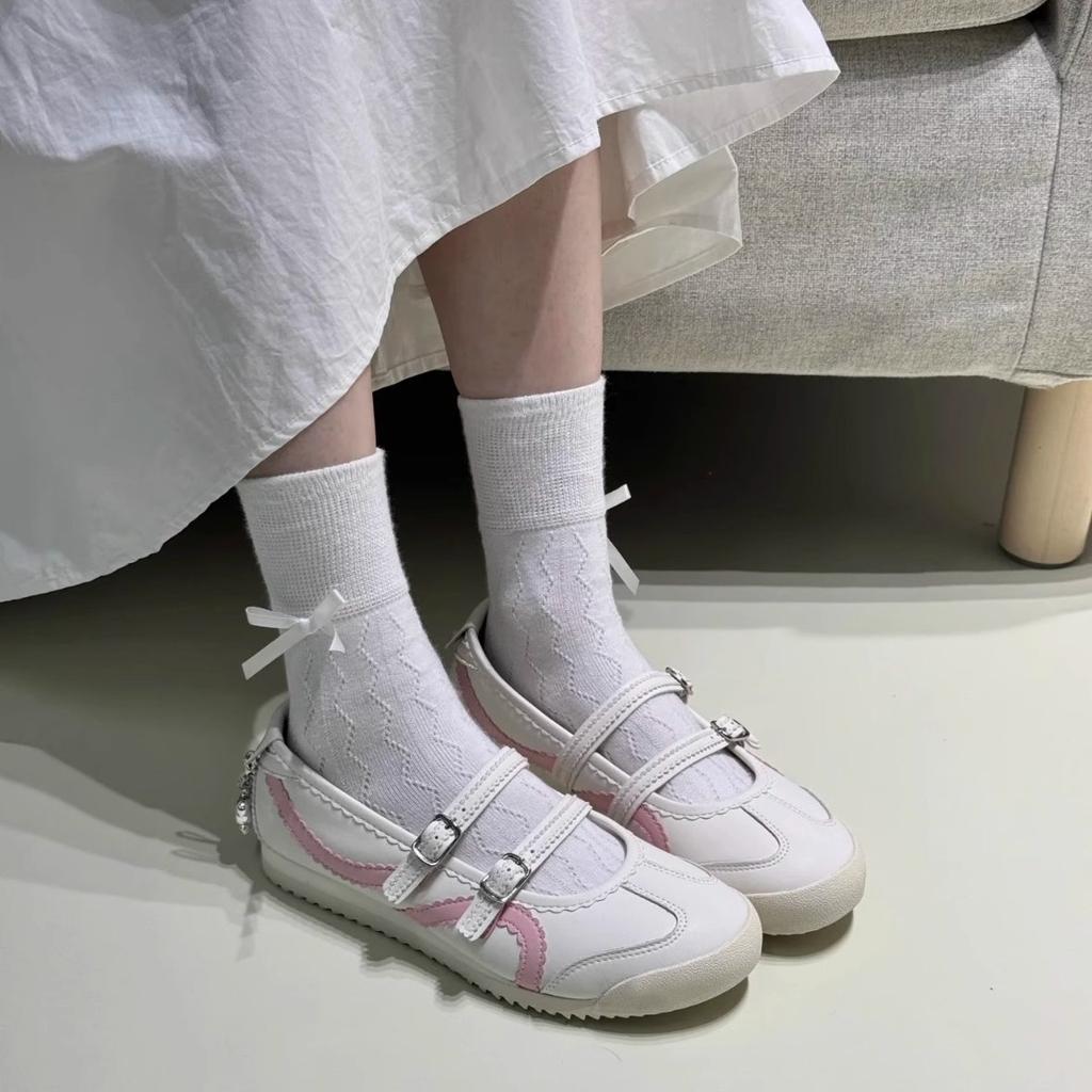 Bow Mary Jane shoes women's 2025 summer new one-word strap ballet shoes flat bottom shallow mouth single shoes German training shoes