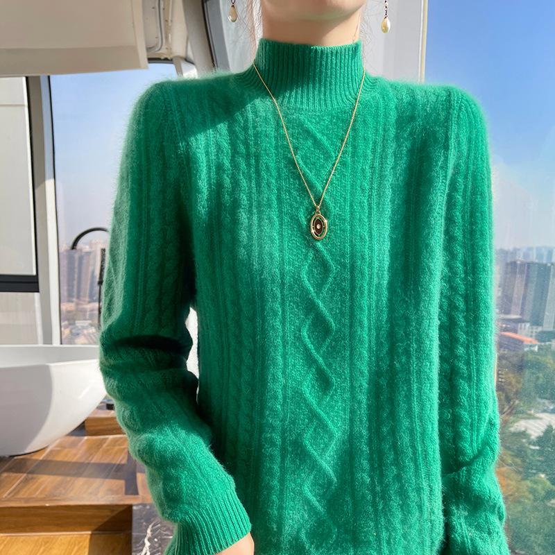Jacquard Thickened Half-high Neck Sweater for Women In Autumn and Winter New Soft and Glutinous Skin-friendly Cashmere Knitted Base Sweater
