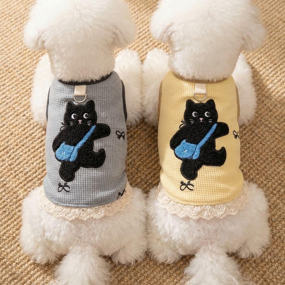 Breathable Waffle Pet Vest Cat Pattern Cat Hoodie Dog Sleeveless Vest Pet Short Sleeve Daily Use
