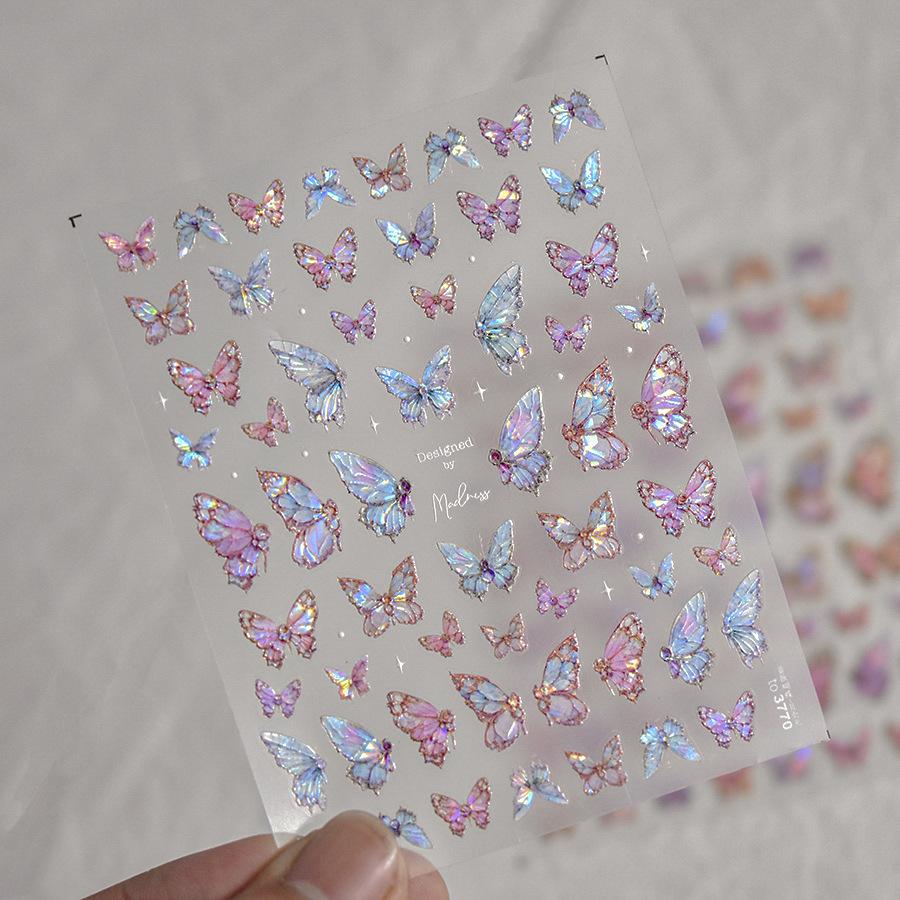1Pcs 5D Embossed Aurora Butterfly Nail Art Stickers Self Adhesive Decals For Nails Decoration DIY 3D Acrylic Nail Supplies Parts