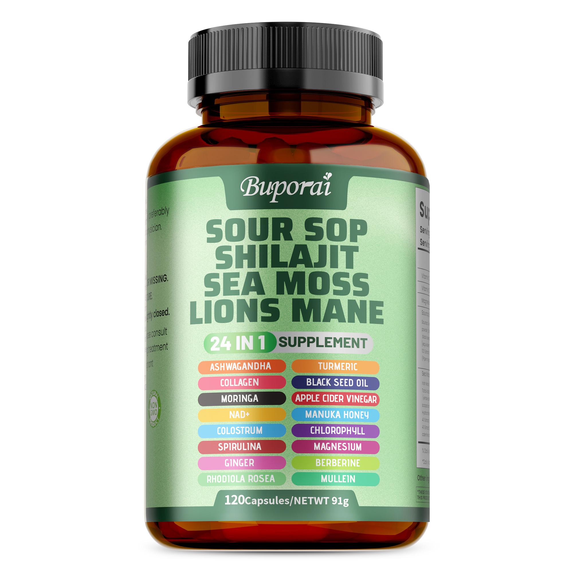 

Soursop Capsules contain shiitake mushroom, seaweed, and Hericium erinaceus extract; vegan; antioxidant support; and joint health benefits. 120