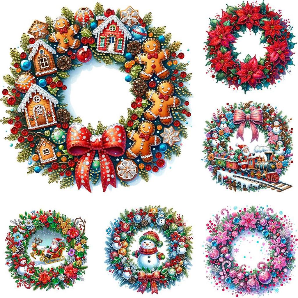 5D DIY Partial Special Shaped Drill Diamond Painting Kit Christmas Wreath30x30cm