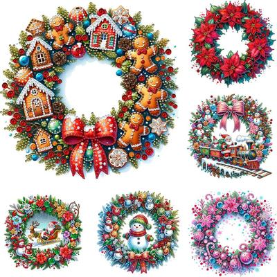 Kit de Peinture Diamant 5D DIY Partiel Forme Spéciale Couronne de Noël 30x30cm
