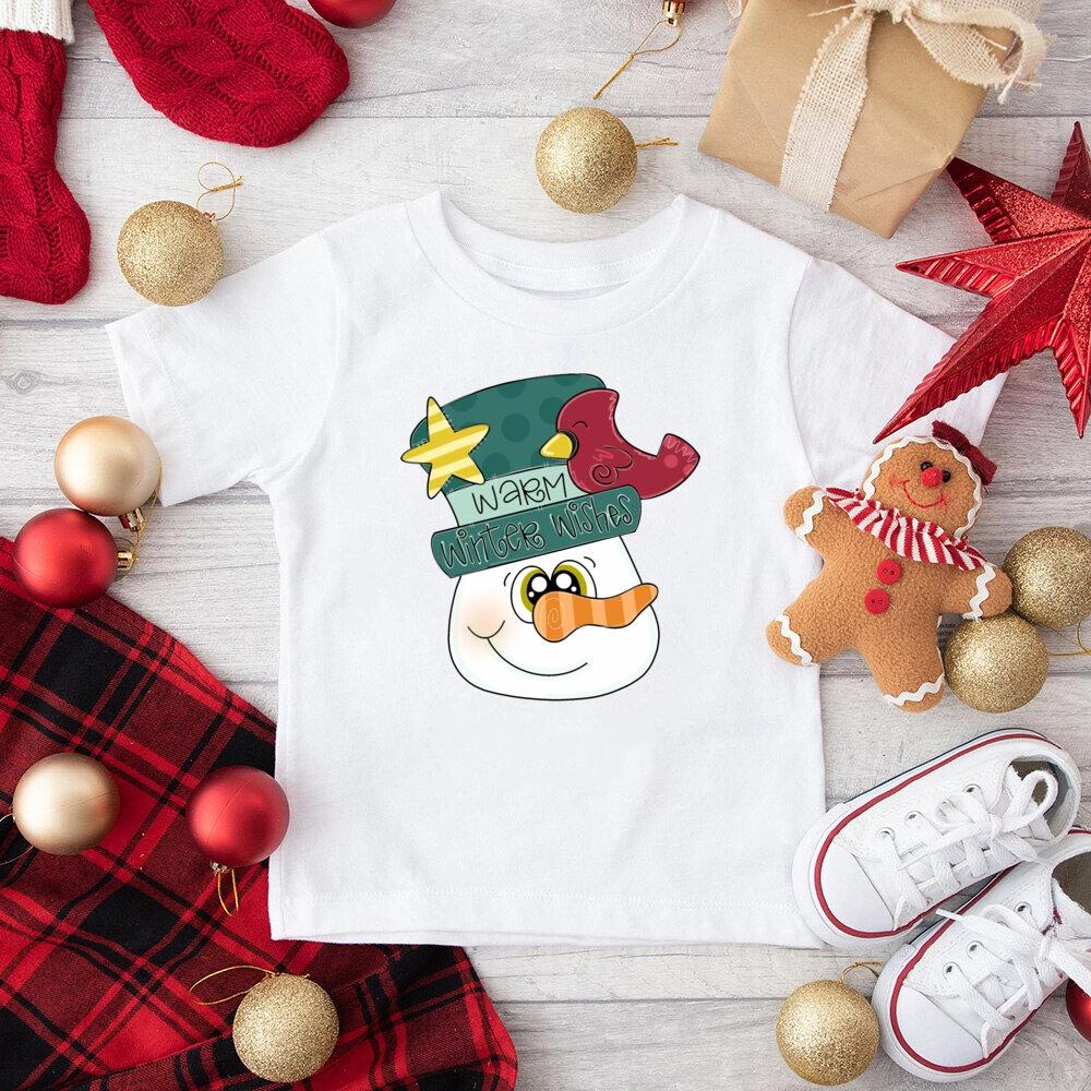 Juletrøyer for barn Hjort Snømann med T-skjorte Bomullstopper Gutter Jenter Julefestantrekk Barn Ferie T-skjorte