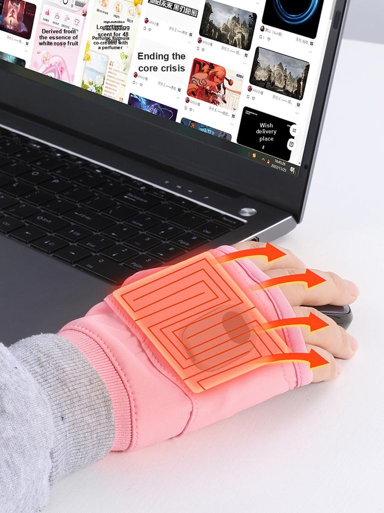 2 Pcs USB Graphite Quick Heating Gloves Game Office Outdoor Half Finger Smart Temperature Control Long Battery Life Warming Hand Warmer