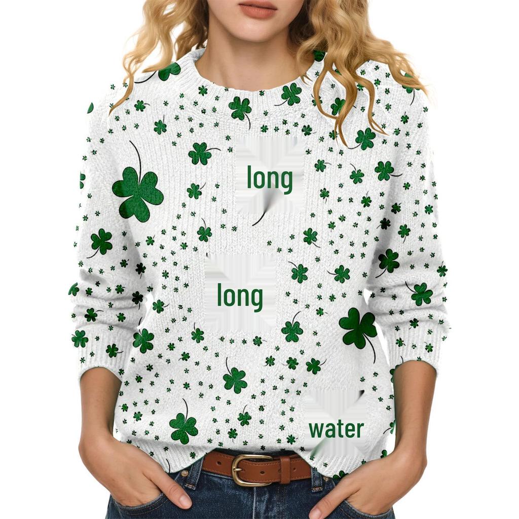 LXF-YT52 Saint Patrick's Day Fair Isle Pullover Sweater - Long Sleeve, Spring and Autumn Fashion.