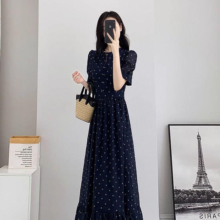 

Hepburn-Style Summer 2025 Slim Waist Long Dress for Women M up to 50kg чёрный