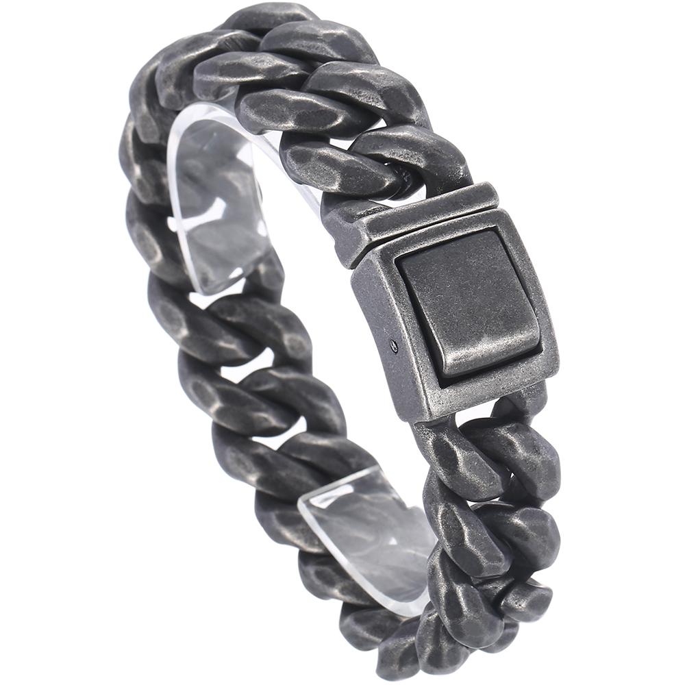 

Винтажный черный кубинский браслет-цепочка для мужчин, ширина 19 мм, из нержавеющей стали, мужской браслет, модные ювелирные изделия, аксессуар для мужчин 22CM чёрный