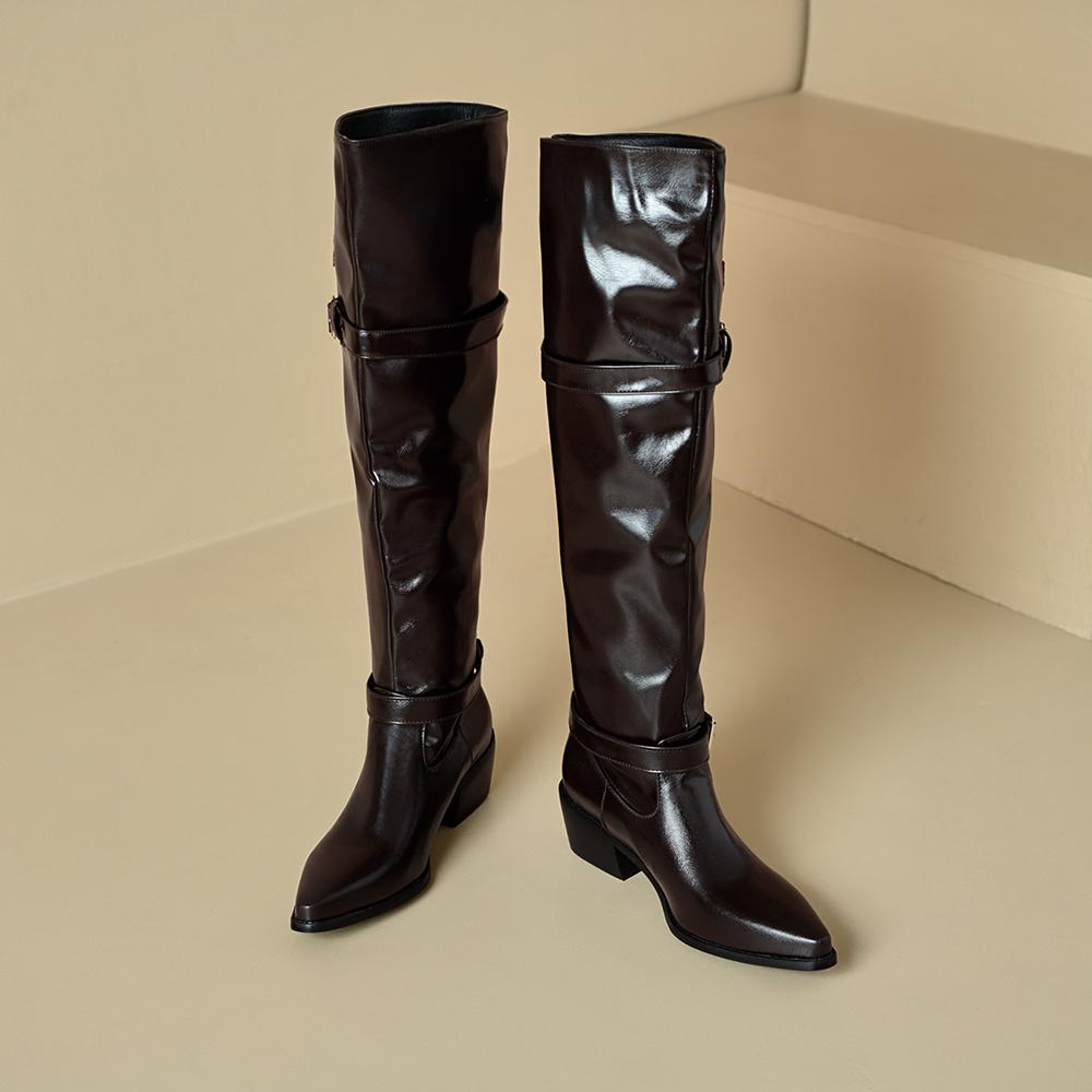 

Black Brown Women Thigh High Boots High Block Heels Small Big Size 32 48 39 коричневый