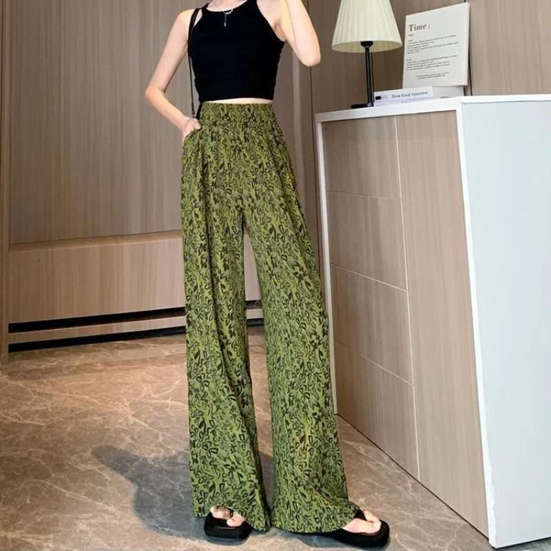 Korean Fashion Summer New Women's Elastic Waist Tie Dye Simplicity Casual Breathable Loose High Waist Straight Wide Leg Pants