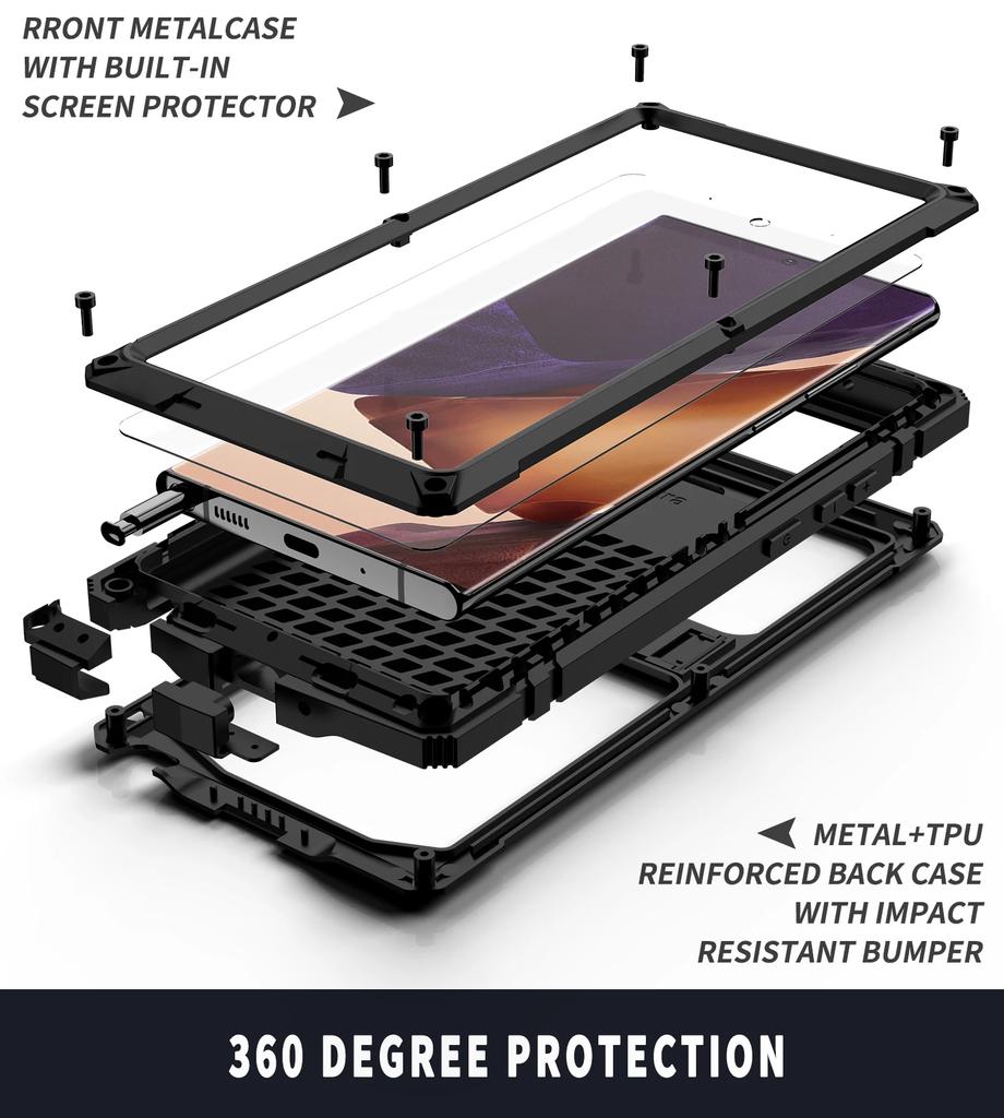Für Samsung Galaxy S25 S24 S23 S22 S21 S20 Plus Note 20 Ultra 360 Vollmetall-Aluminium-Rüstungs-Halter-Hülle Stoßfeste Abdeckung