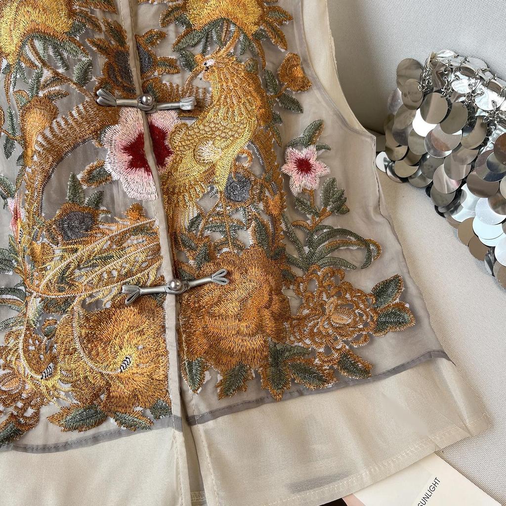 6594 Embroidered Organza Vest Vest Women's Summer Wear Vest Top Stacked Vest Thin