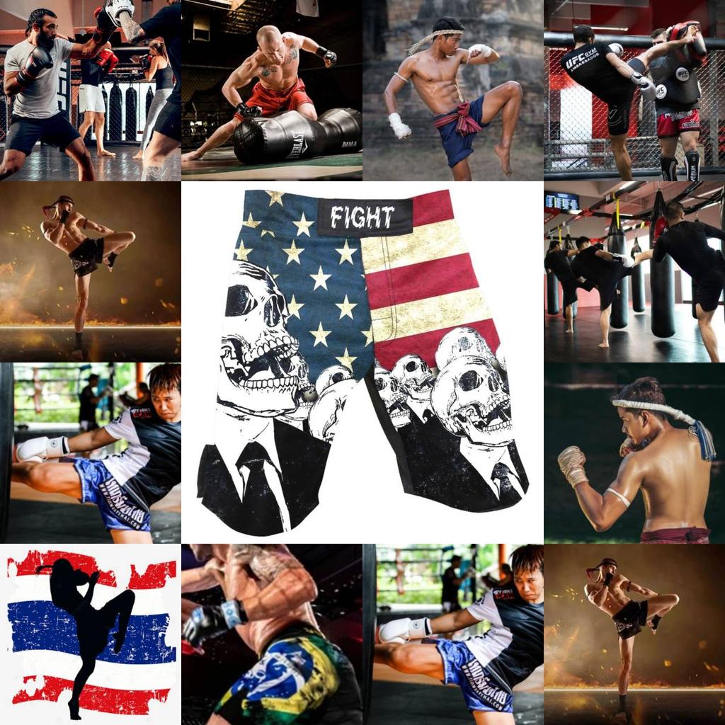 American Flag MMA Men Shorts Muay Thai Pants Kickboxing Skull Skeleton Fighting Fitness Gym Training