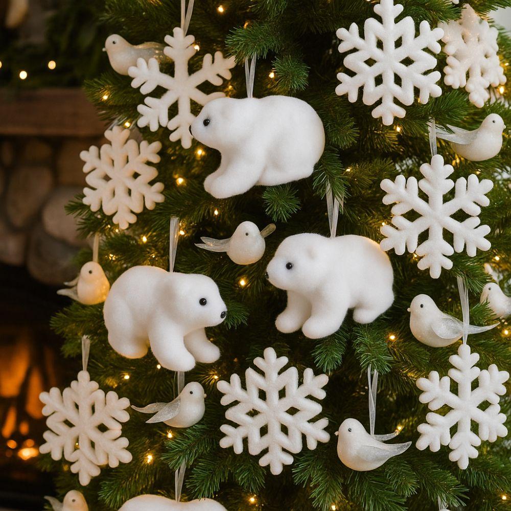 Flocking Christmas Tree Pendant Polar Bear Snowflake Hanging Pendant  Home Decoration
